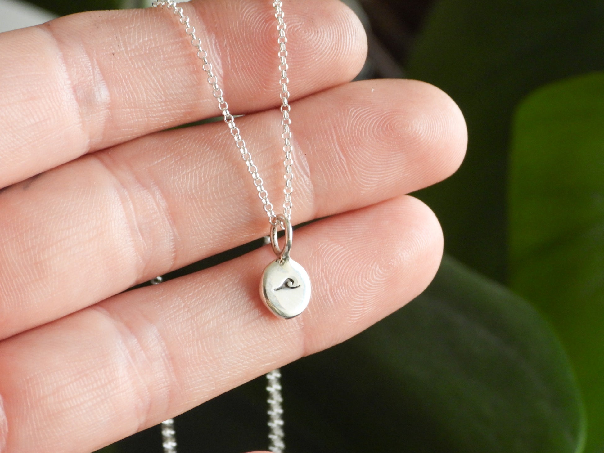 handmade recyced sterling silver charm necklace with wave