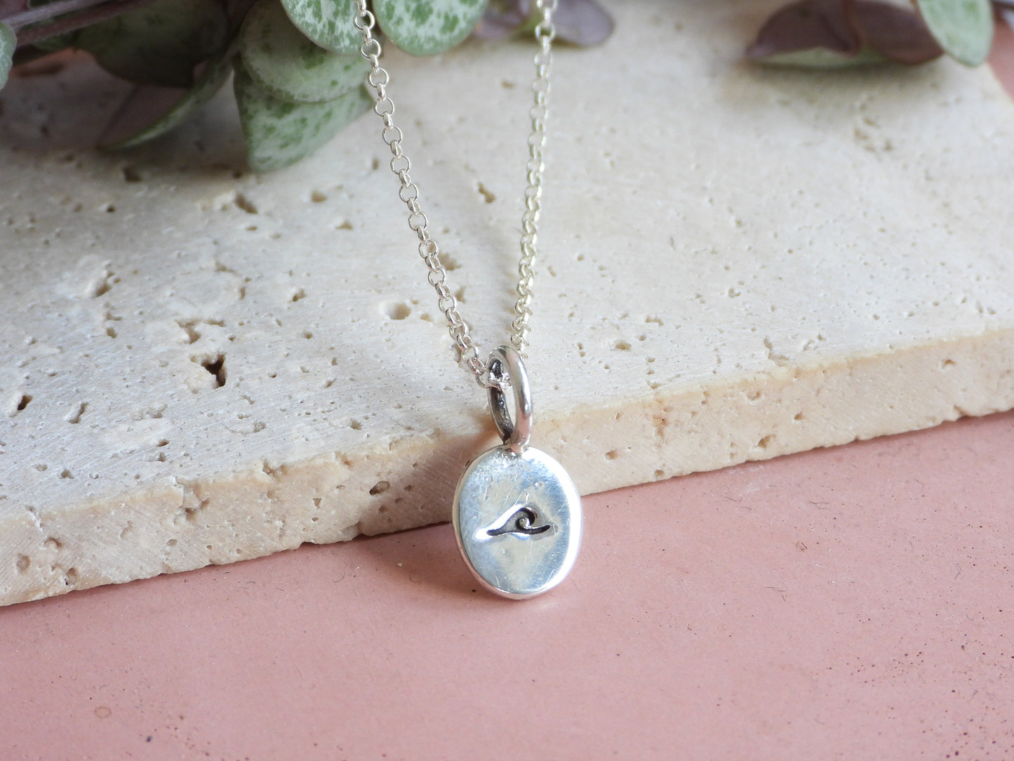 handmade dainty sterling silver wave charm necklace