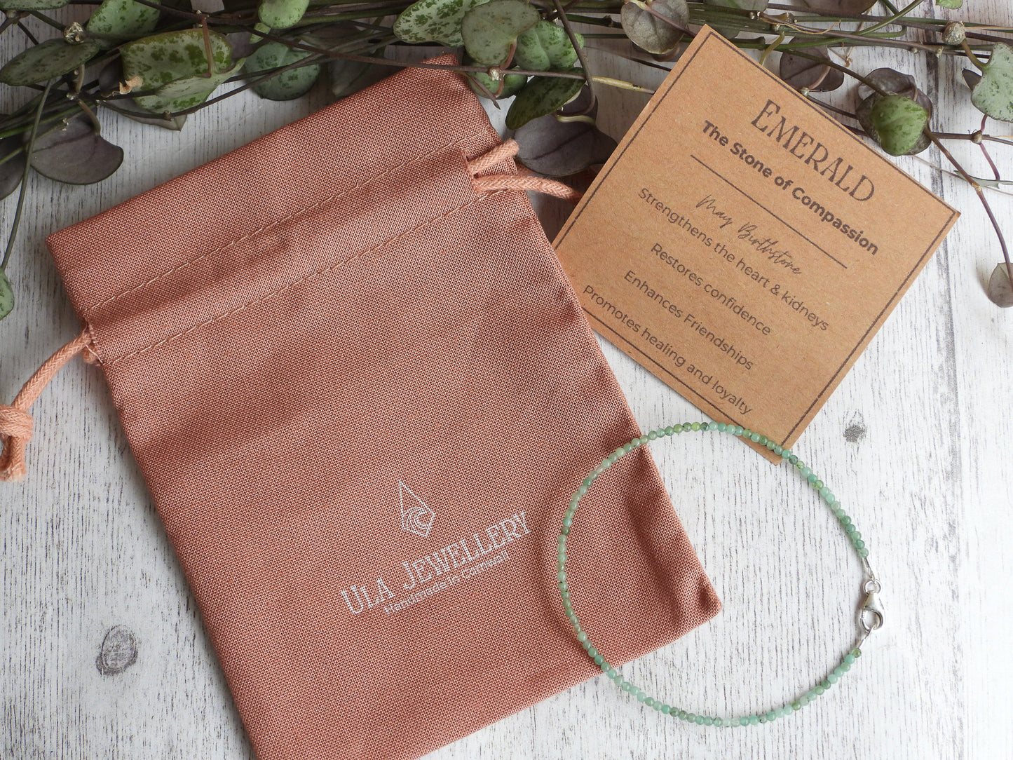Dainty Emerald "Compassion" Gemstone Bracelet | May Birthstone | Round Beads