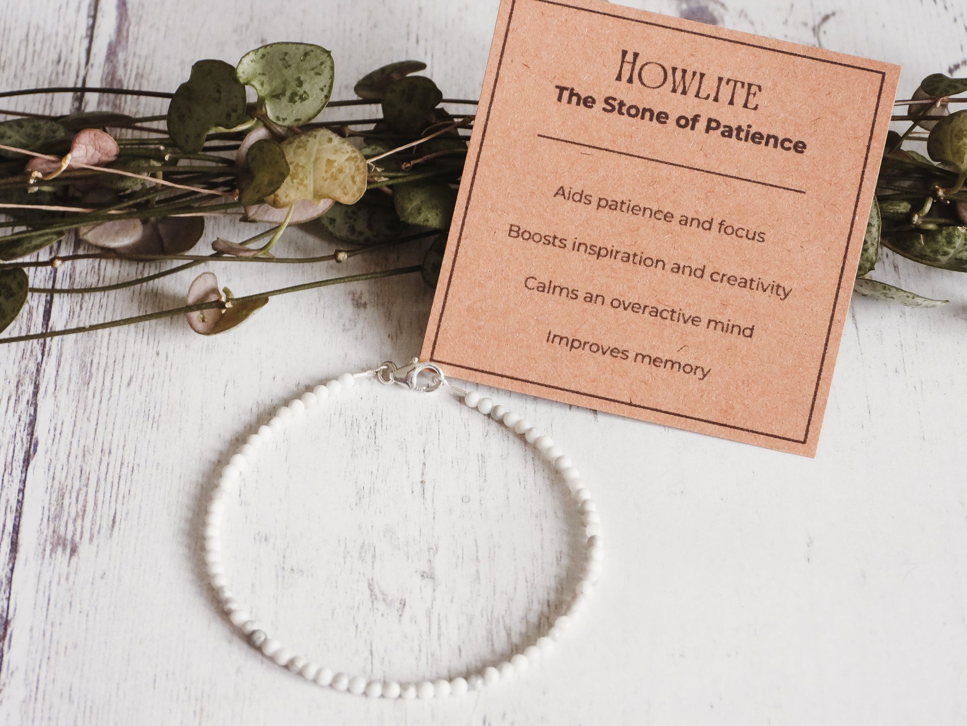 howlite 2mm crystal healing stacking bracelet with card