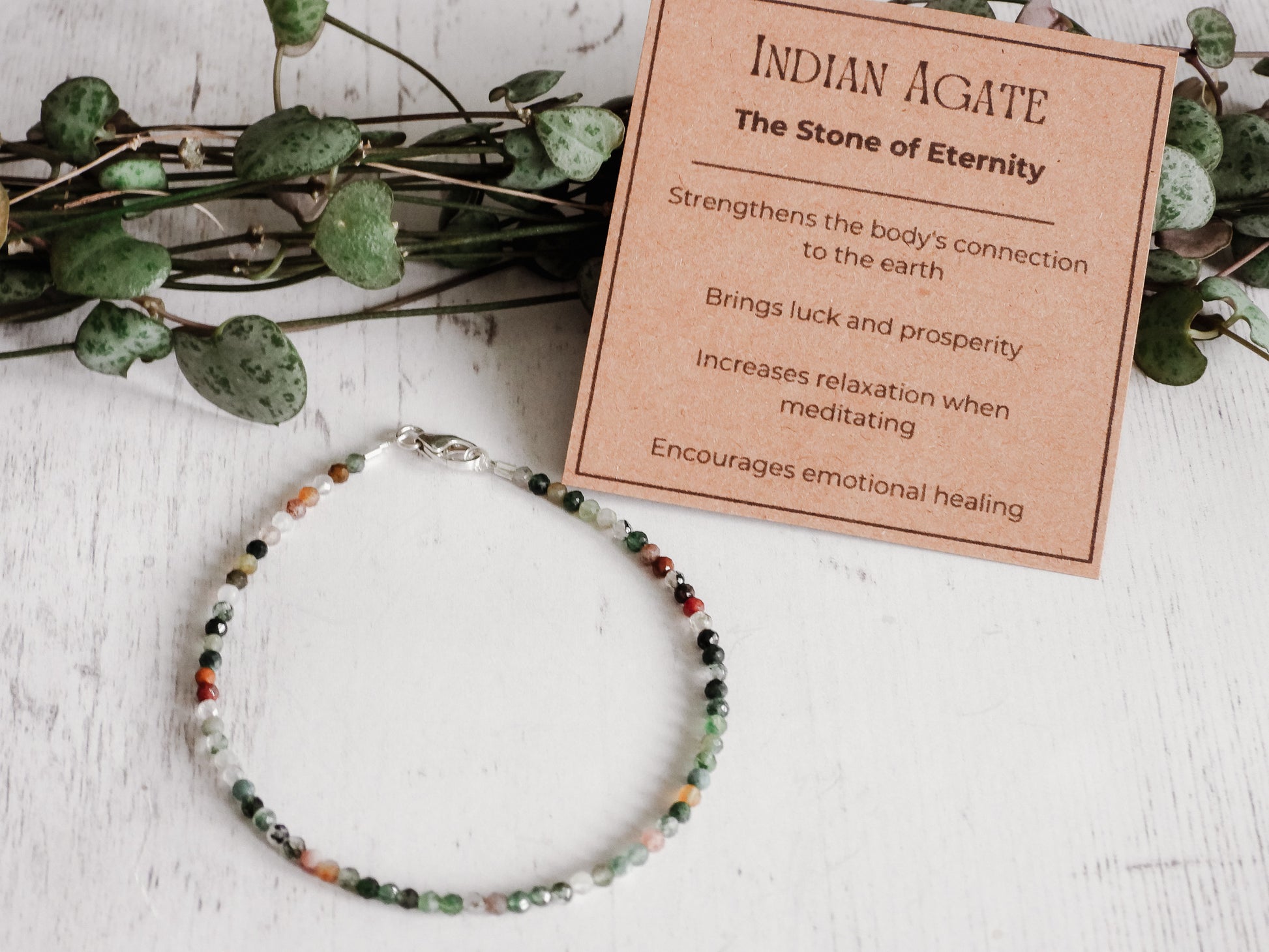 indian agate crystal healing bracelet with sterling silver clasp