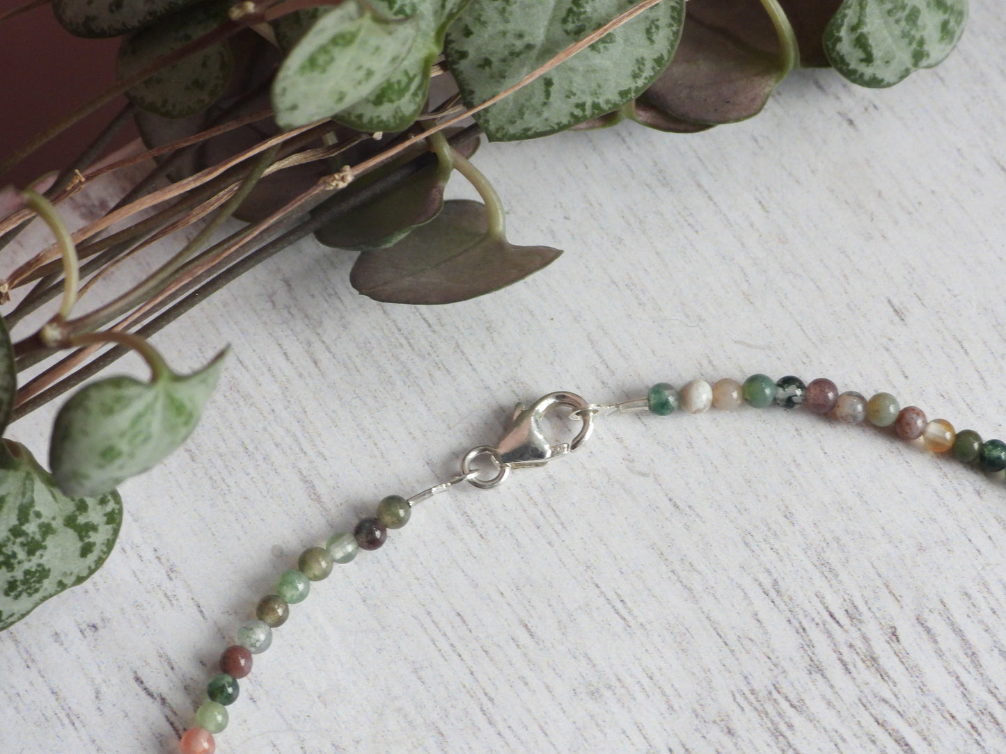Dainty Indian Agate "Eternity" Gemstone Anklet | Round Beads