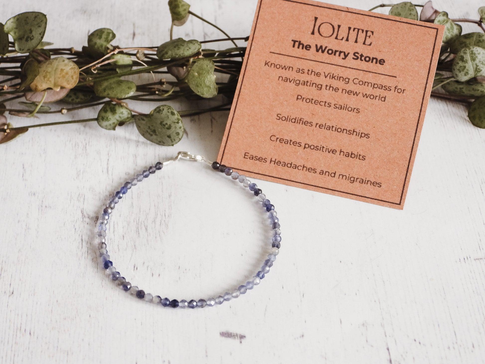 iolite crystal healing custom beaded bracelet