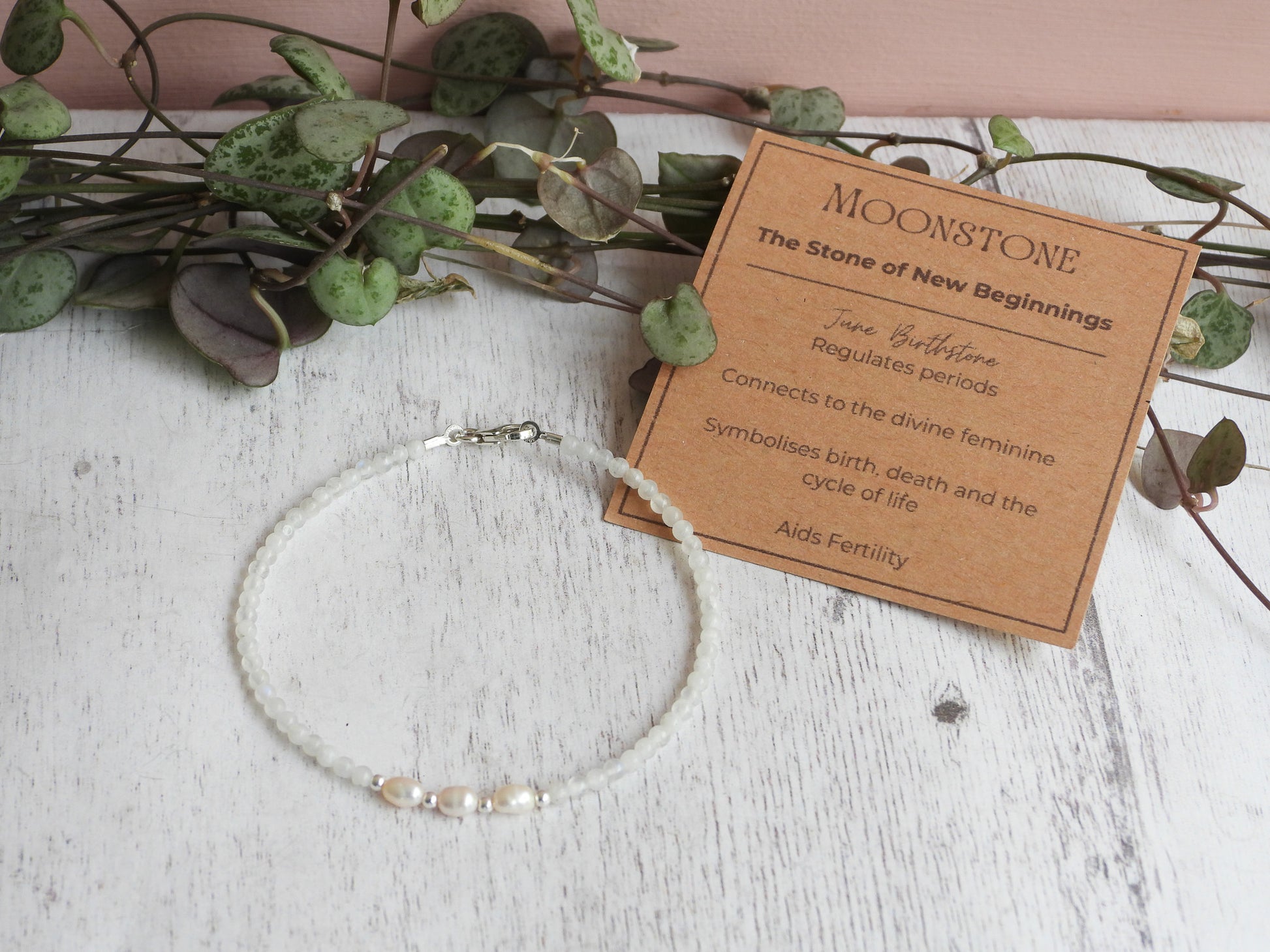 rainbow moonstone crystal healing bracelet for June birthstone, handmade