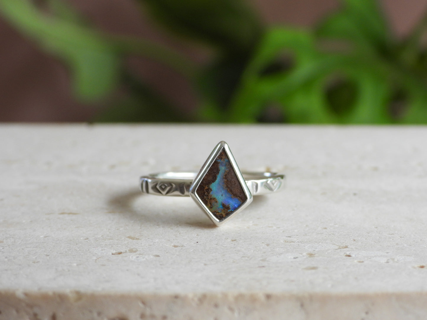 Boho Style Australian Boulder Opal Ring | Recycled Silver 925 | Size N