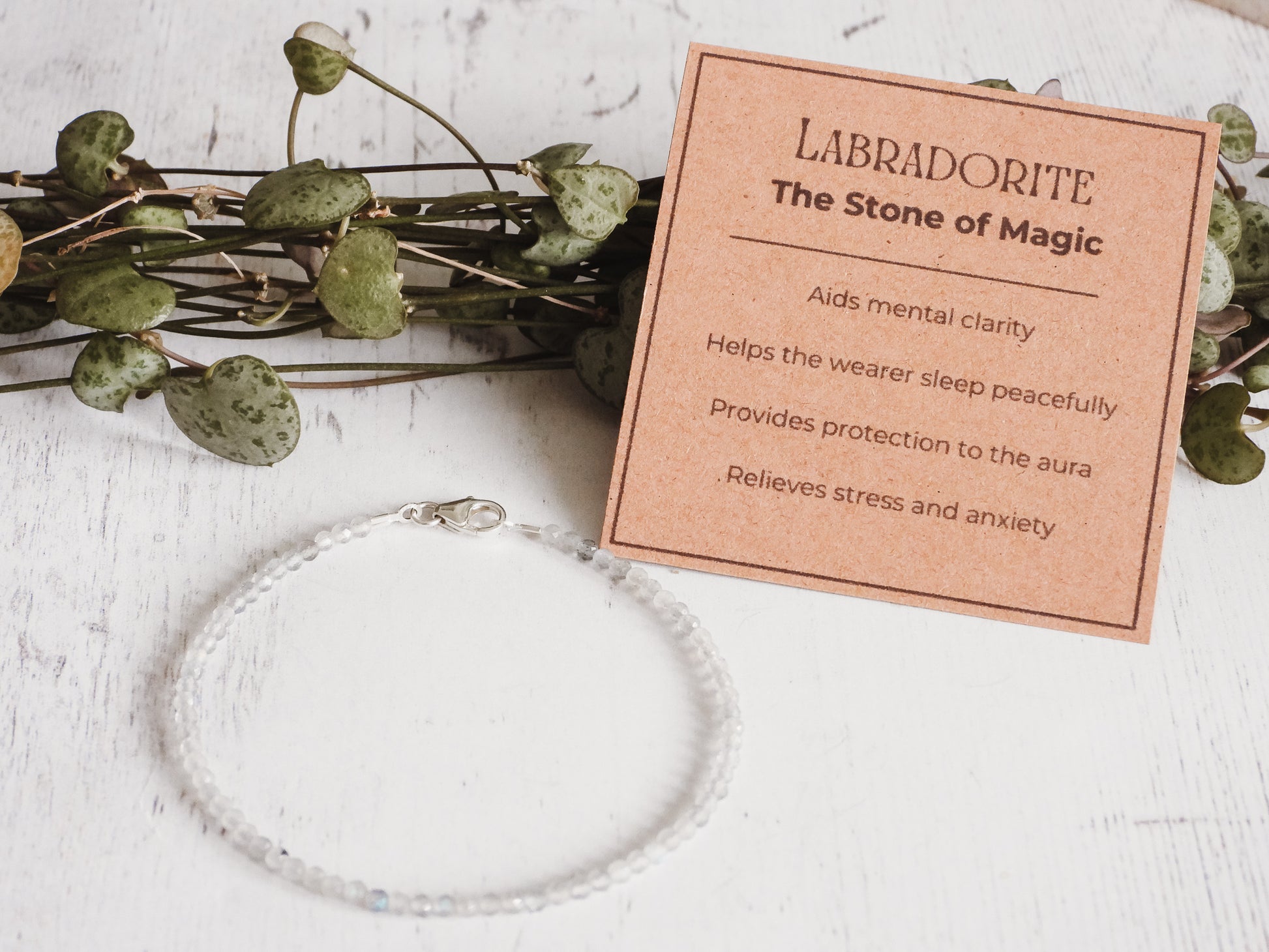 labradorite minimalist crystal healing stacking bracelet