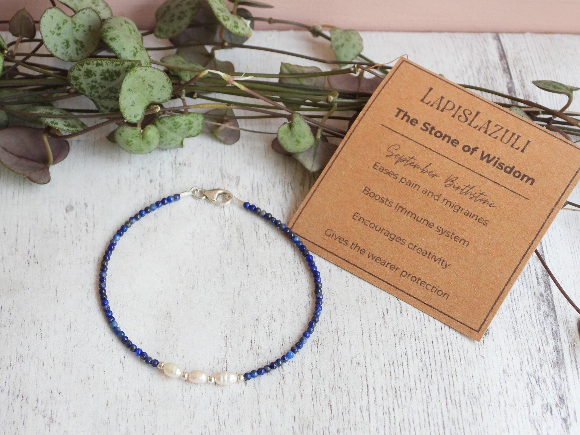 lapis lazuli dainty bracelet with crystal healing properties card 