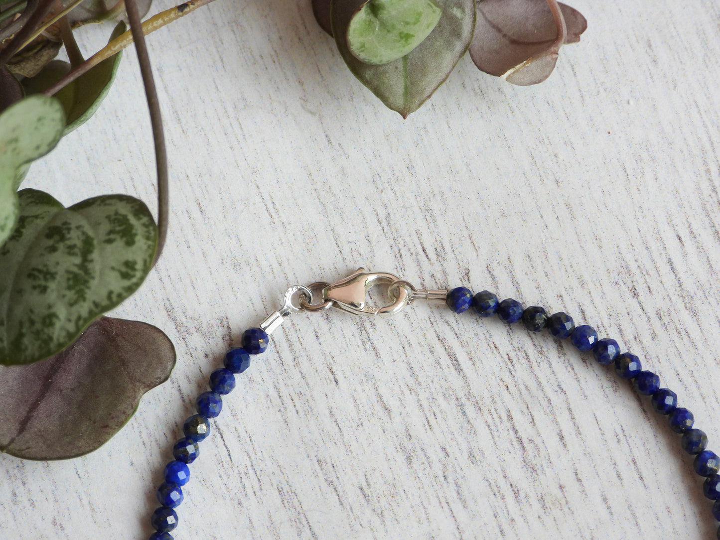 lapis lazuli dainty gemstone bracelet solid sterling silver clasp