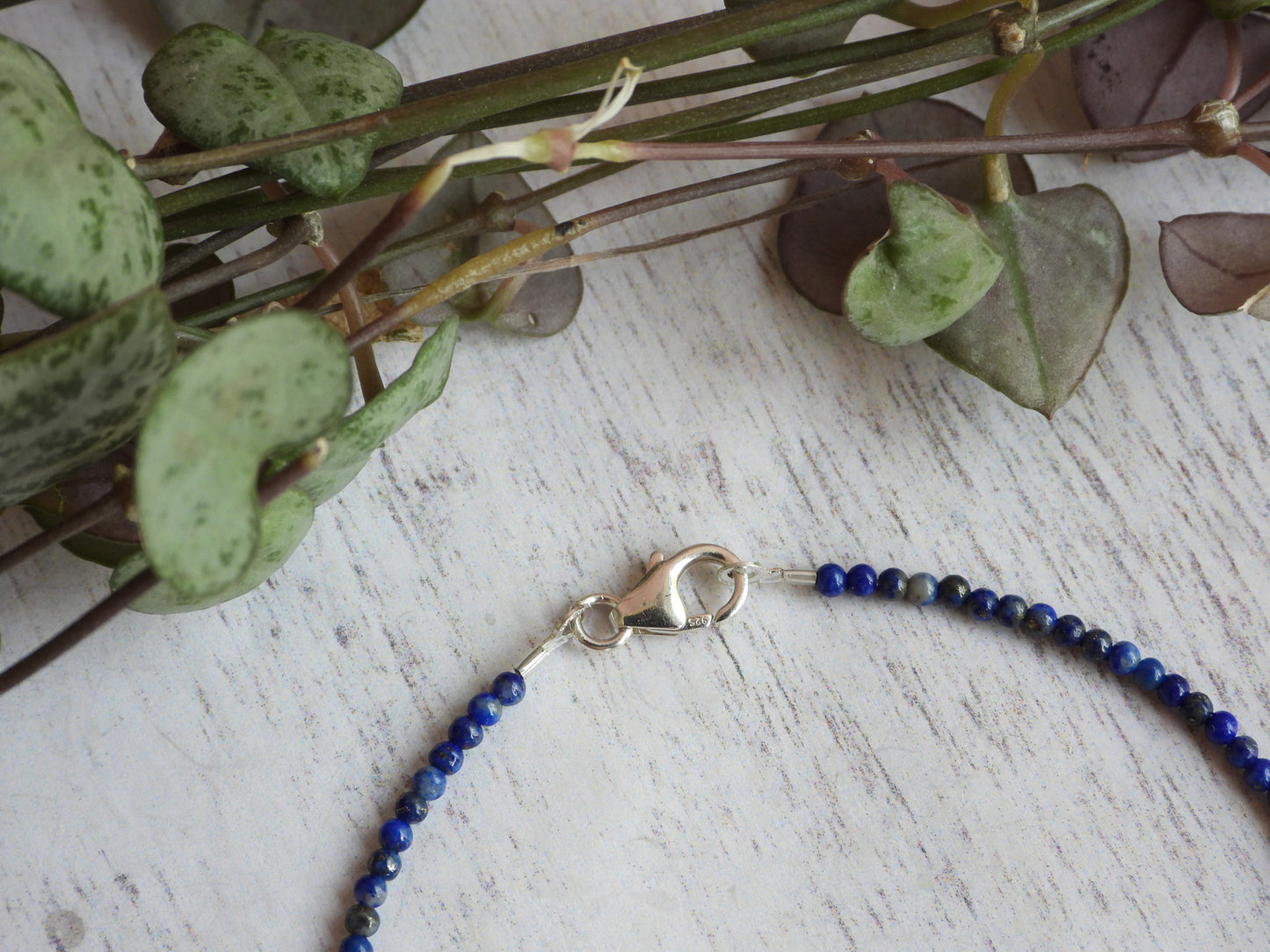lapis lazuli gemstone bracelet with solid sterling silver clasp
