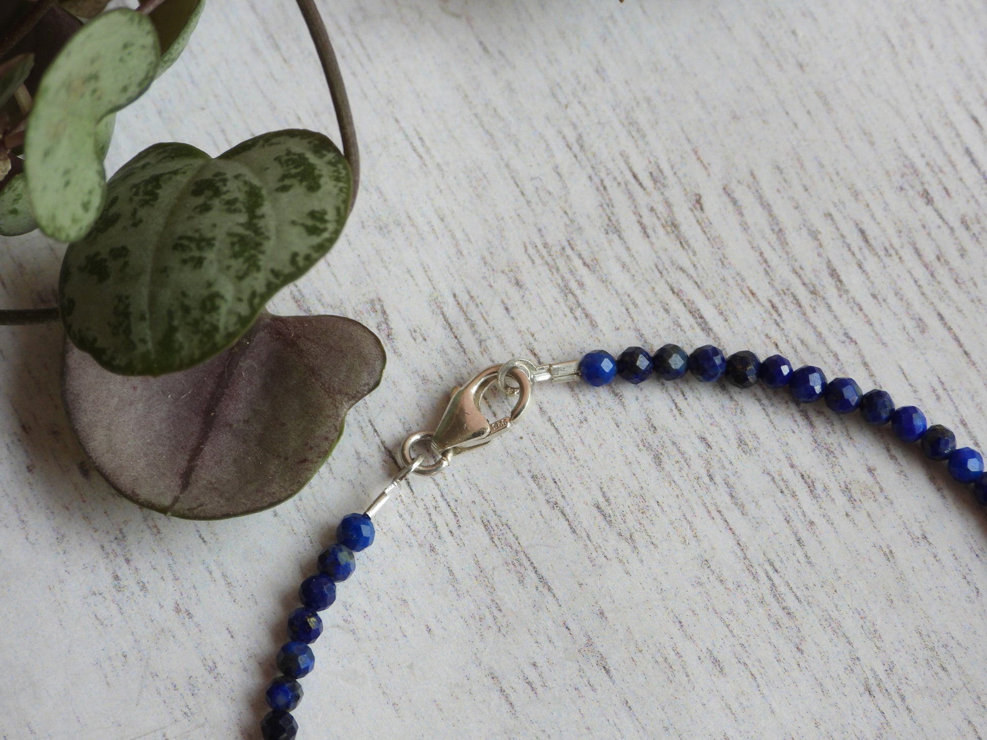 lapis lazuli and pearl bracelet with solid sterling silver clasp