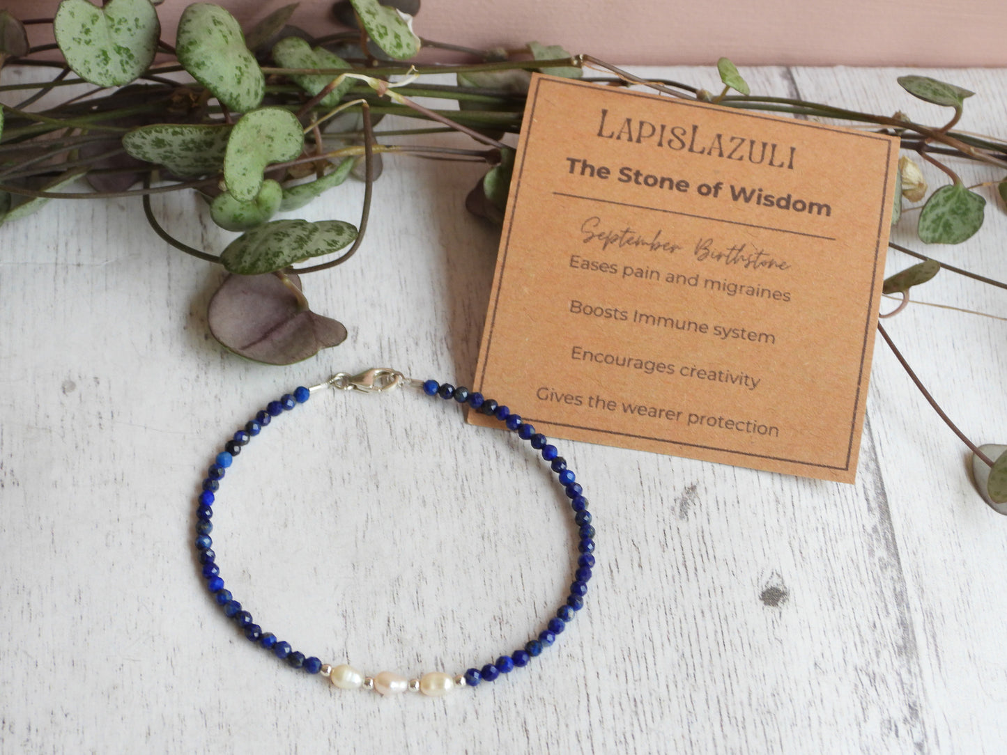 delicate lapis lazuli September birthstone crystal healing bracelet