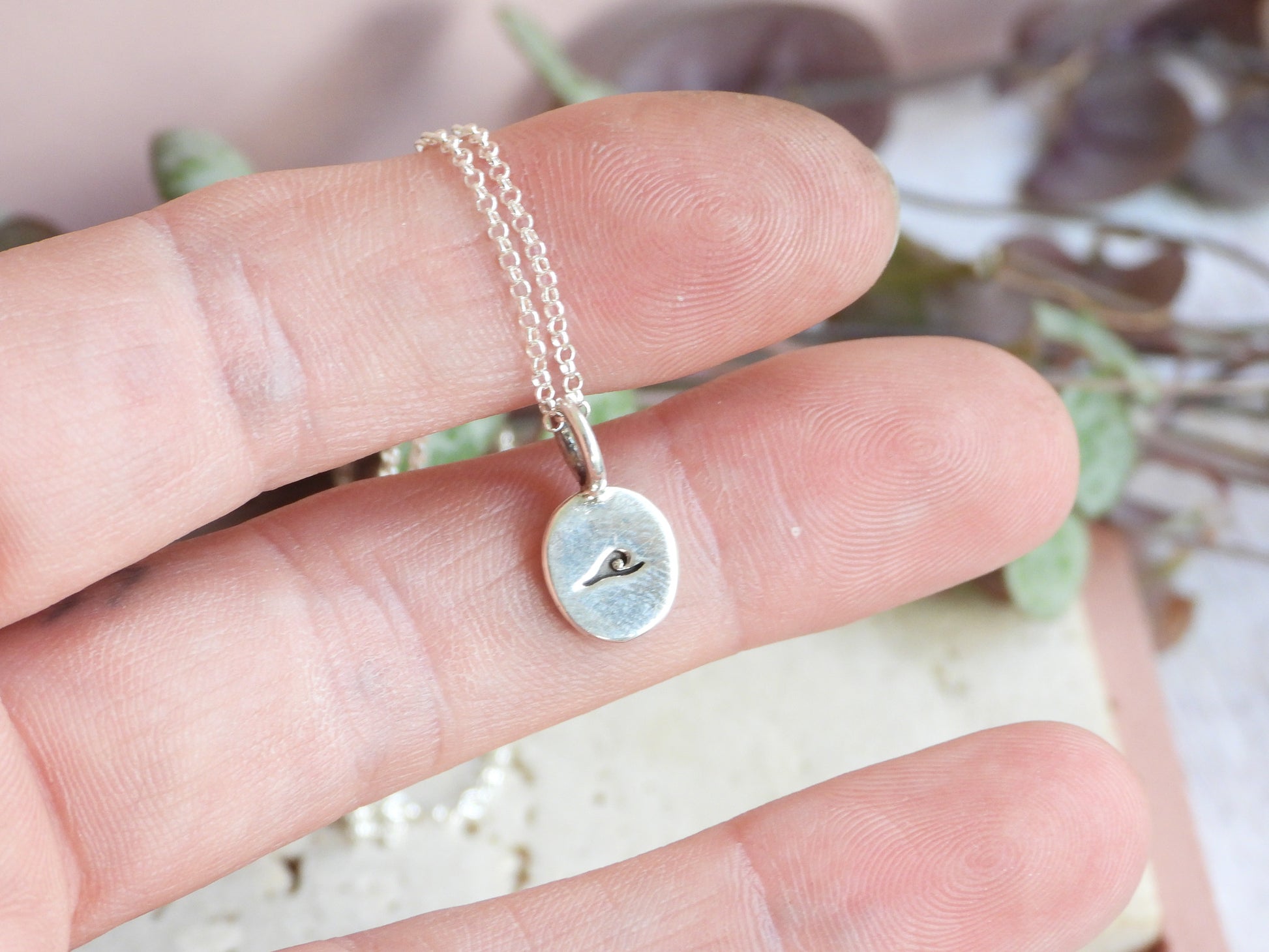little tiny wave charm necklace for ocean lovers handmade in Cornwall