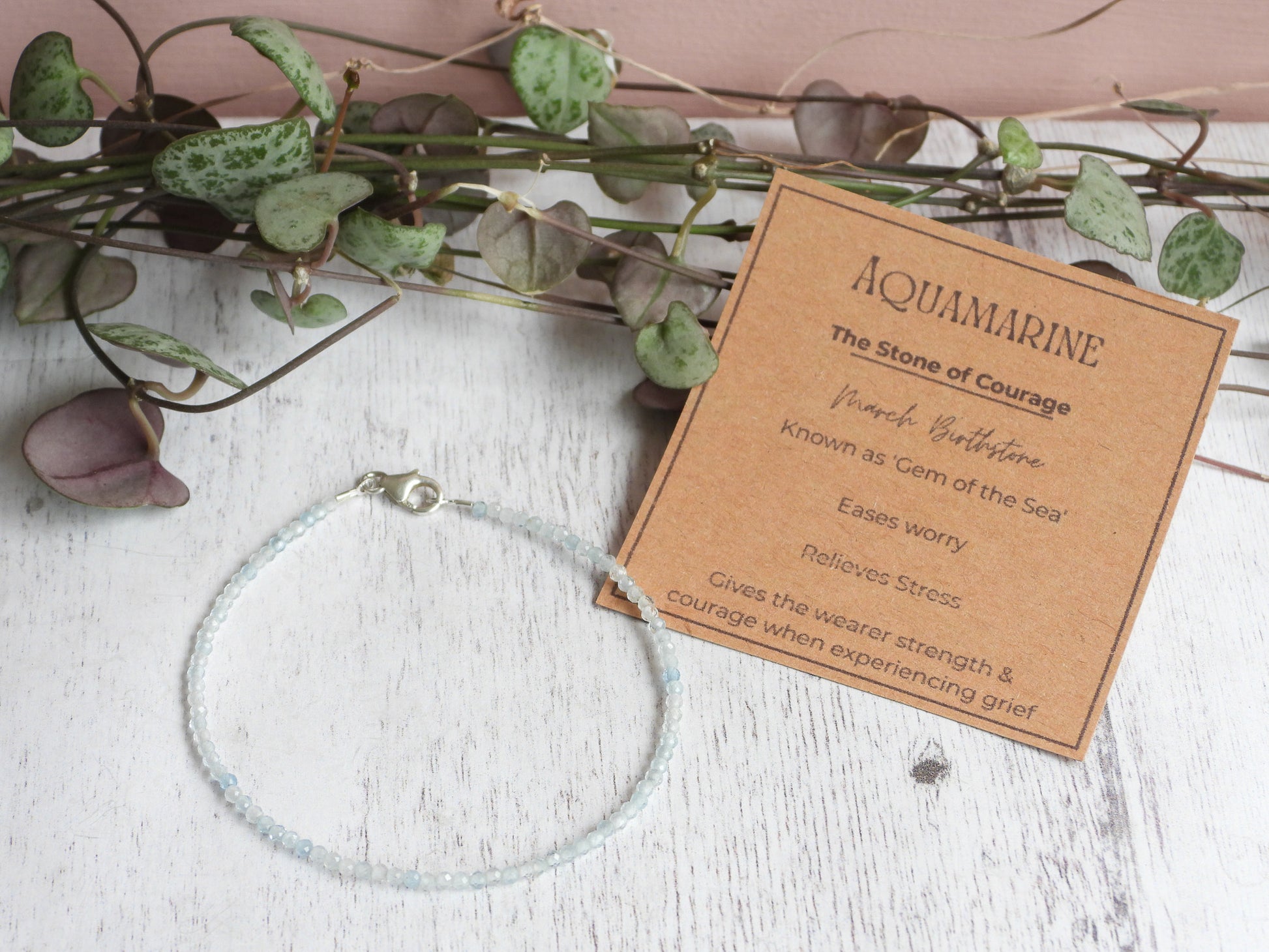 march birthstone, aquamarine crystal healing beaded bracelet