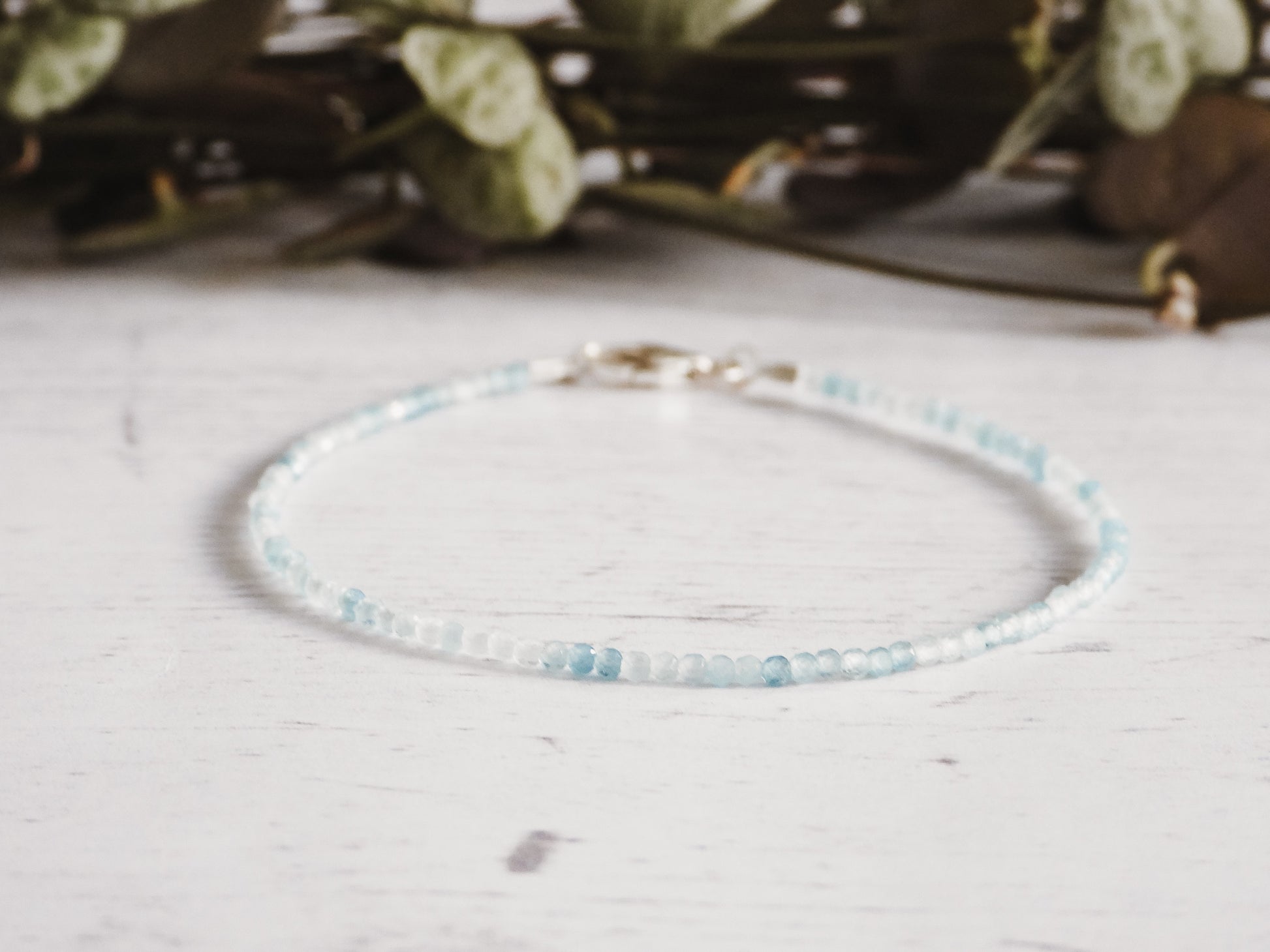 march birthstone aquamarine custom beaded bracelet