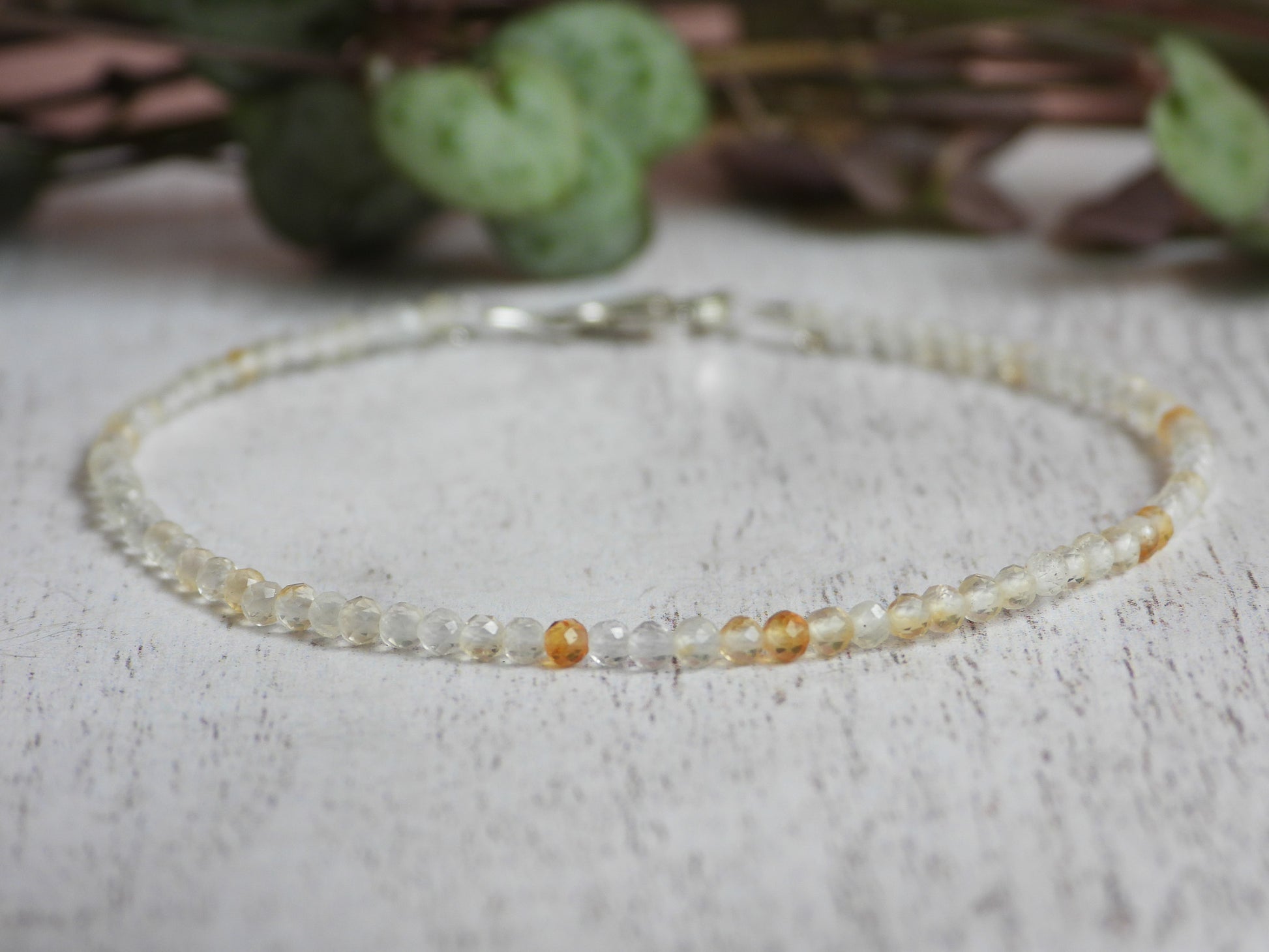 minimalist 2mm citrine gemstone beaded stacking bracelet handmade in Cornwall