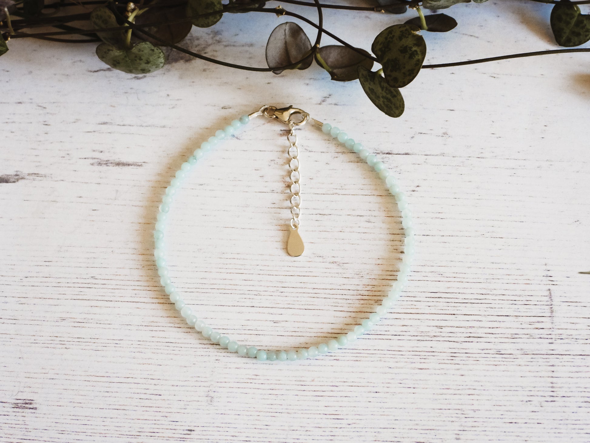 minimalist crystal healing blue amazonite beaded bracelet with chain