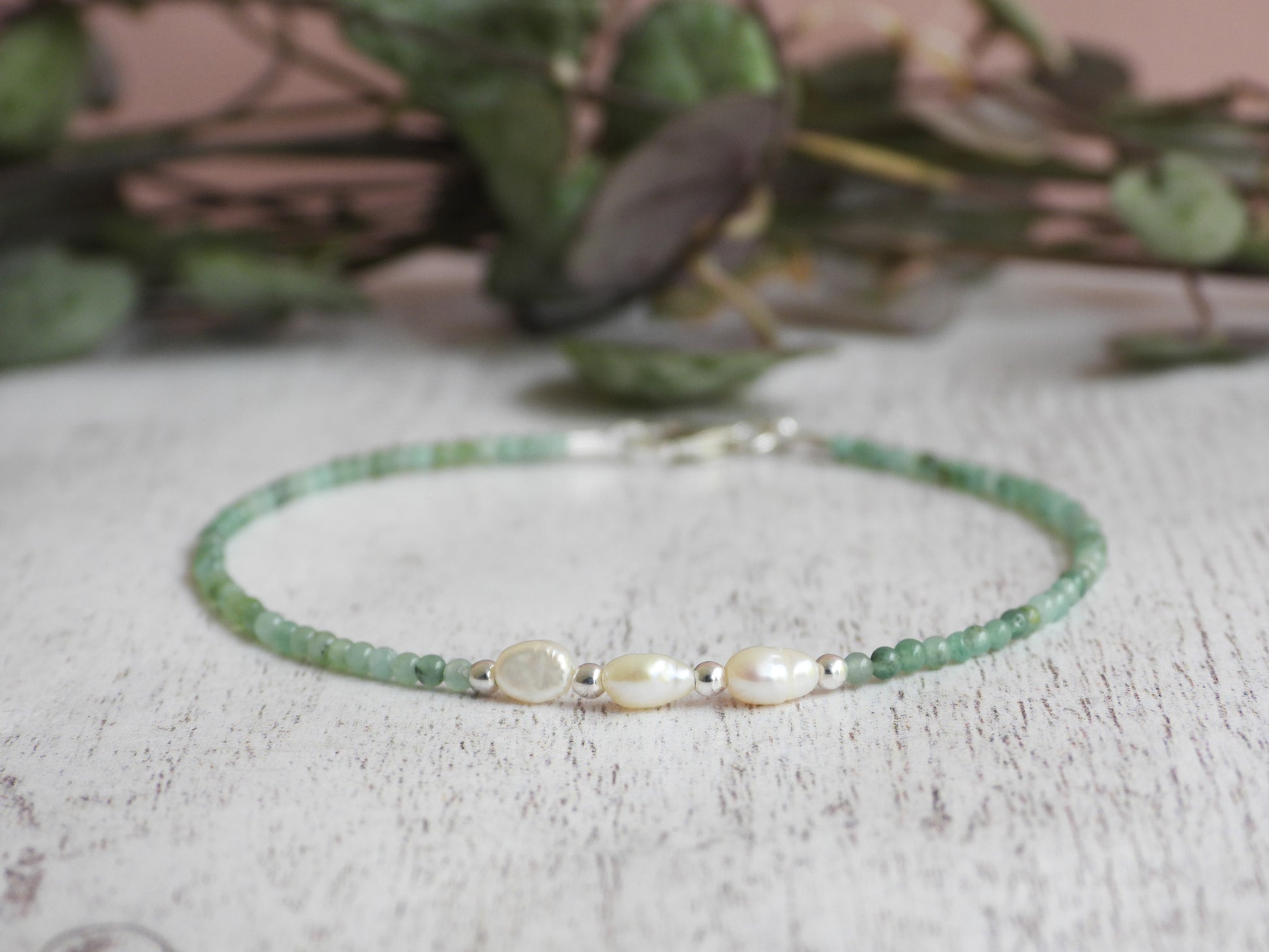 minimalist beachy style may birthstone bracelet with emerald beads