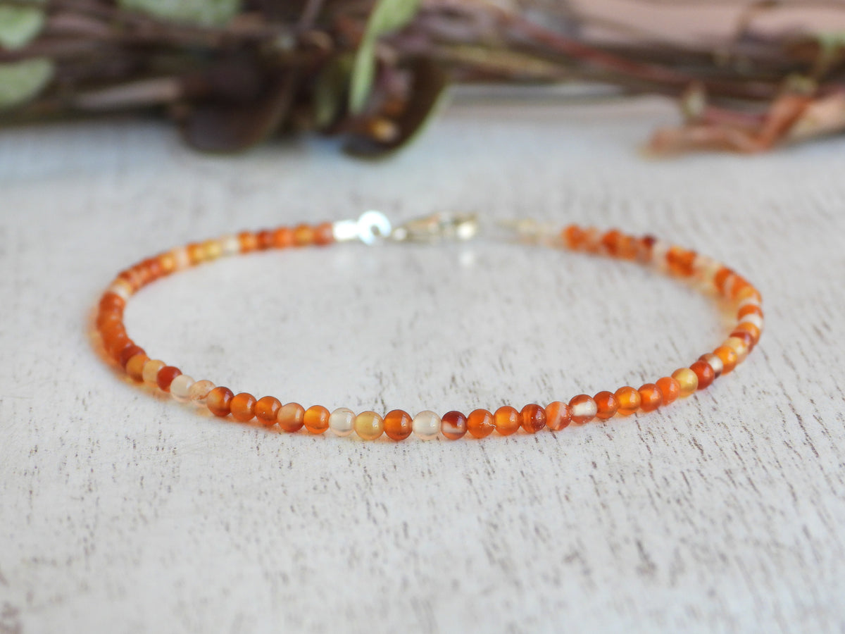 Dainty Carnelian Gemstone Bracelet | Sterling Silver | Handmade