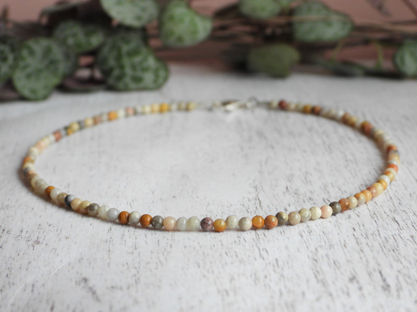 Dainty Crazy Lace Agate "Laughter" Gemstone Anklet | Round Beads