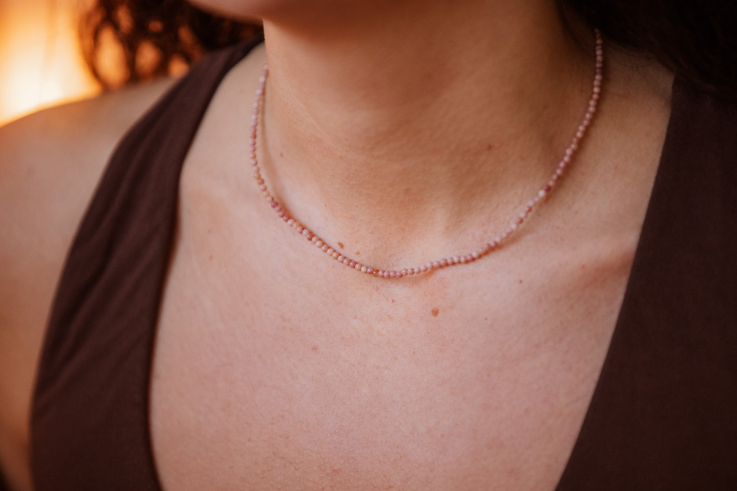 Dainty Rhodochrosite "Compassion" Gemstone Necklace | Round Beads