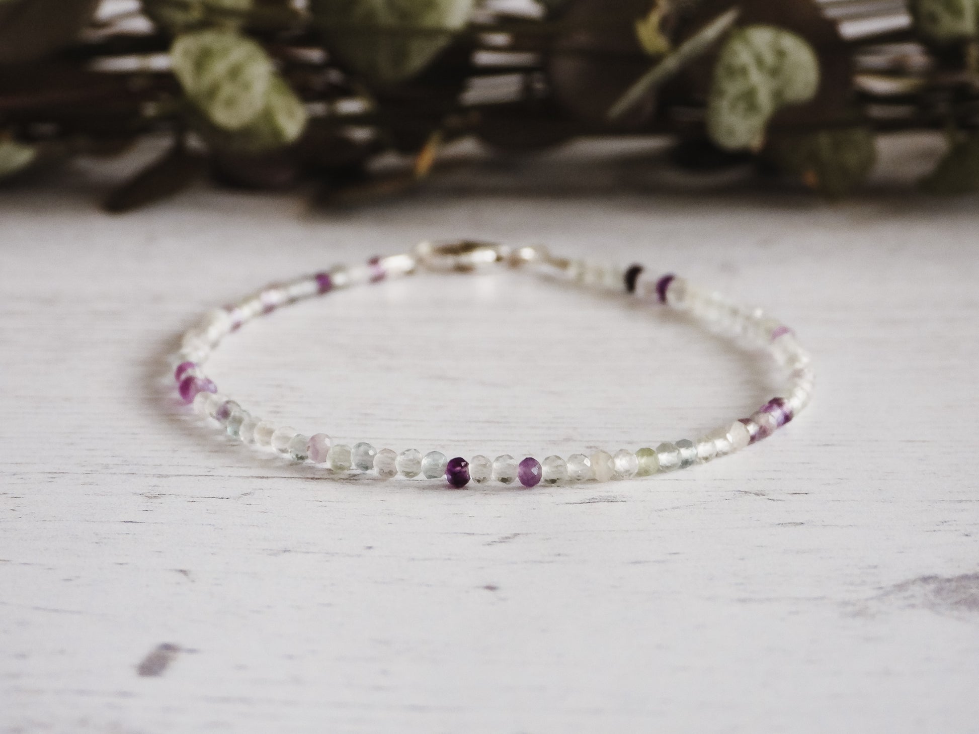 minimalist fluorite 2mm beaded crystal bracelet