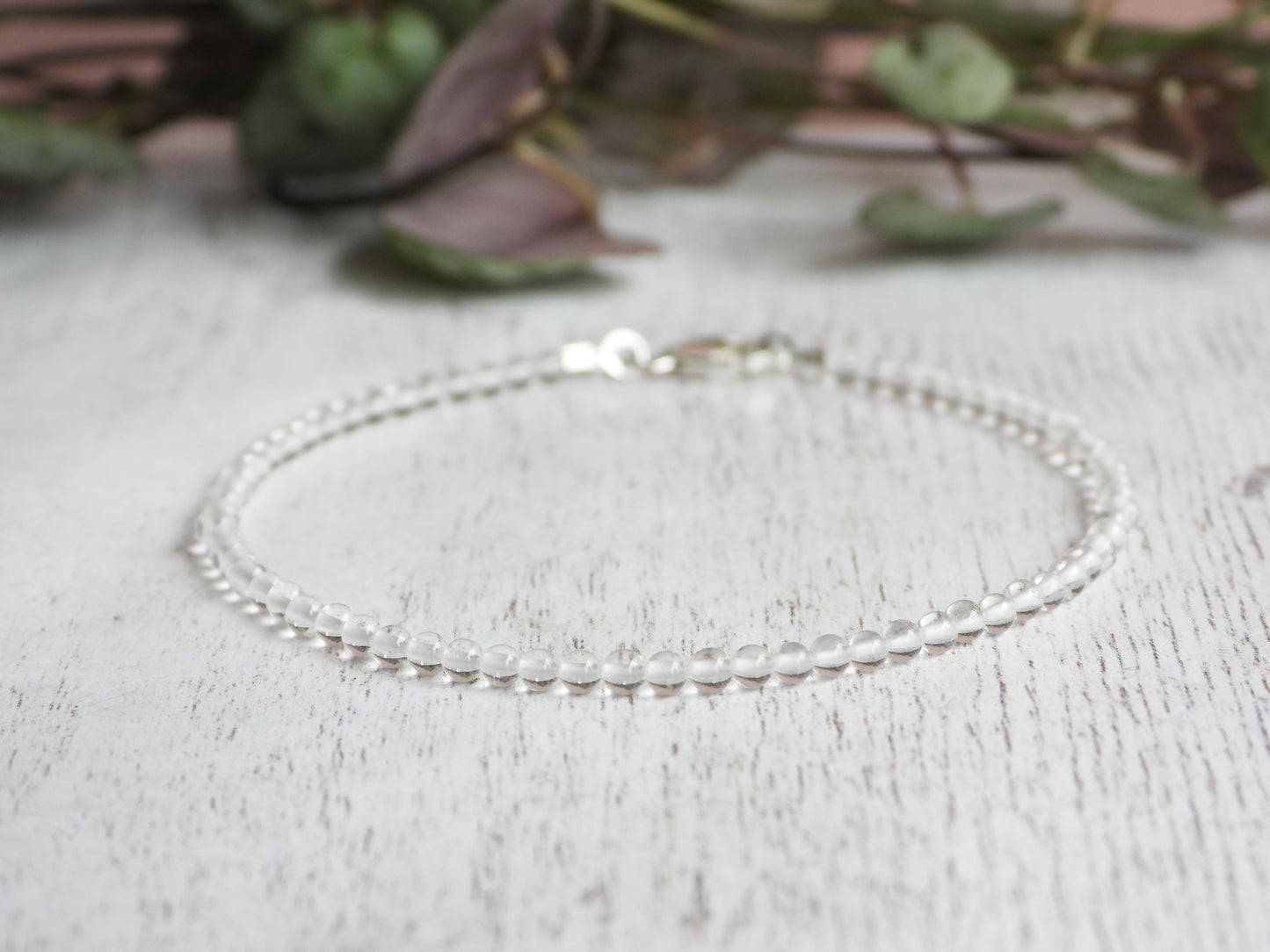 minimalist and dainty quartz 2mm beaded bracelet