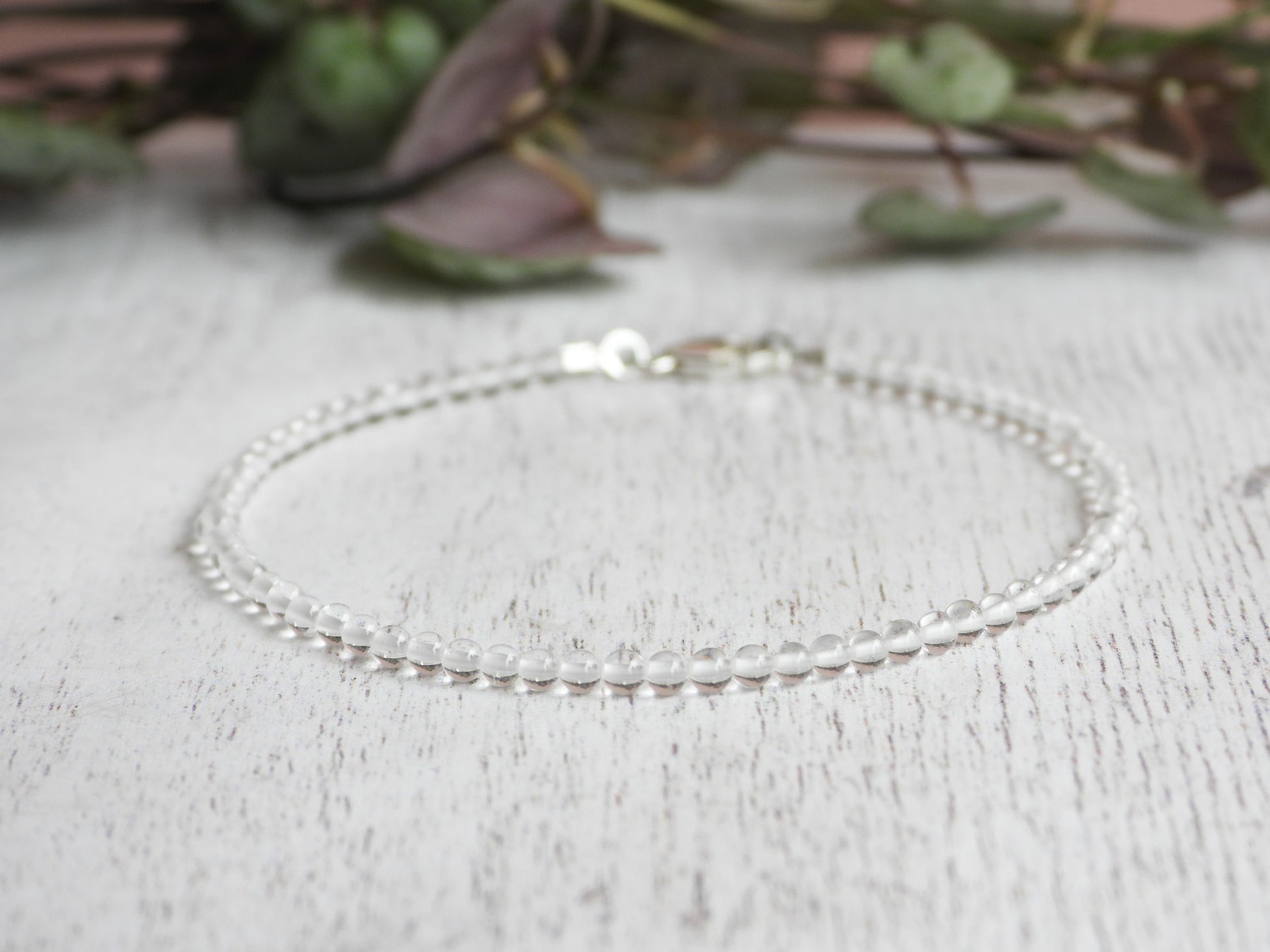 minimalist and dainty quartz 2mm beaded bracelet
