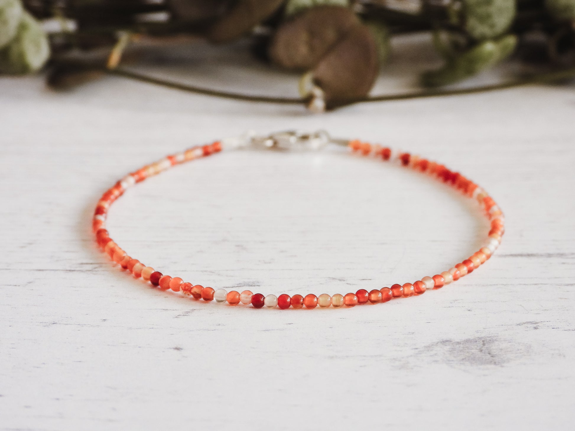 minimalist carnelian gemstone boho stacking bracelet