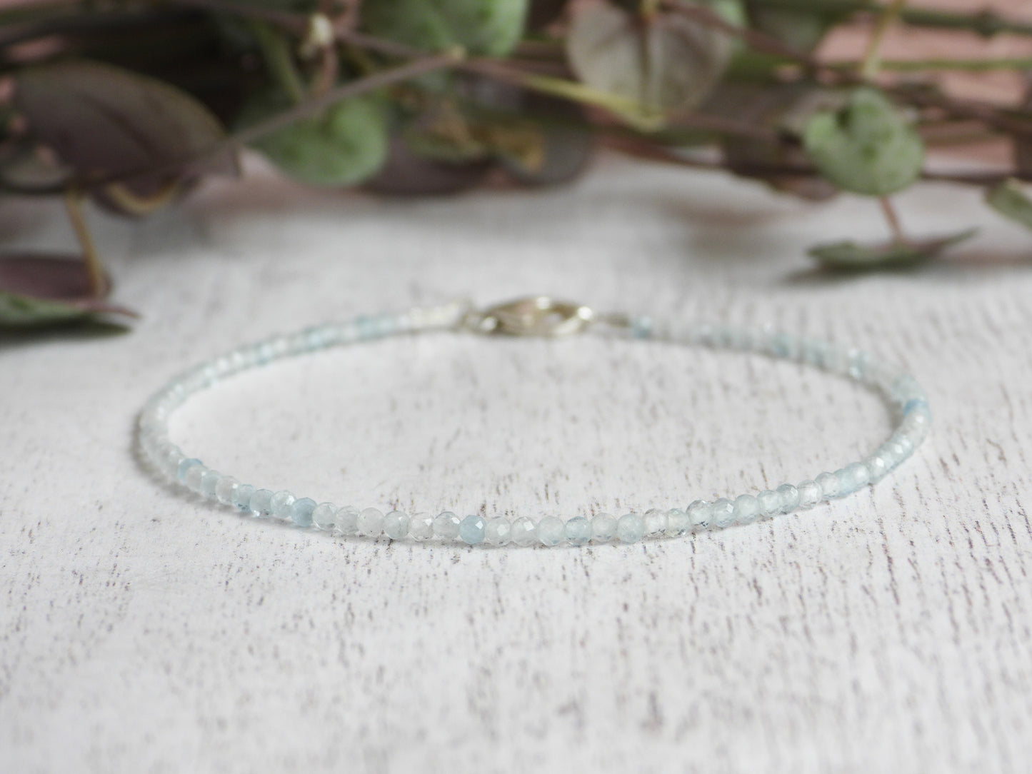 minimalist and delicate march birthstone, aquamarine gemstone bracelet