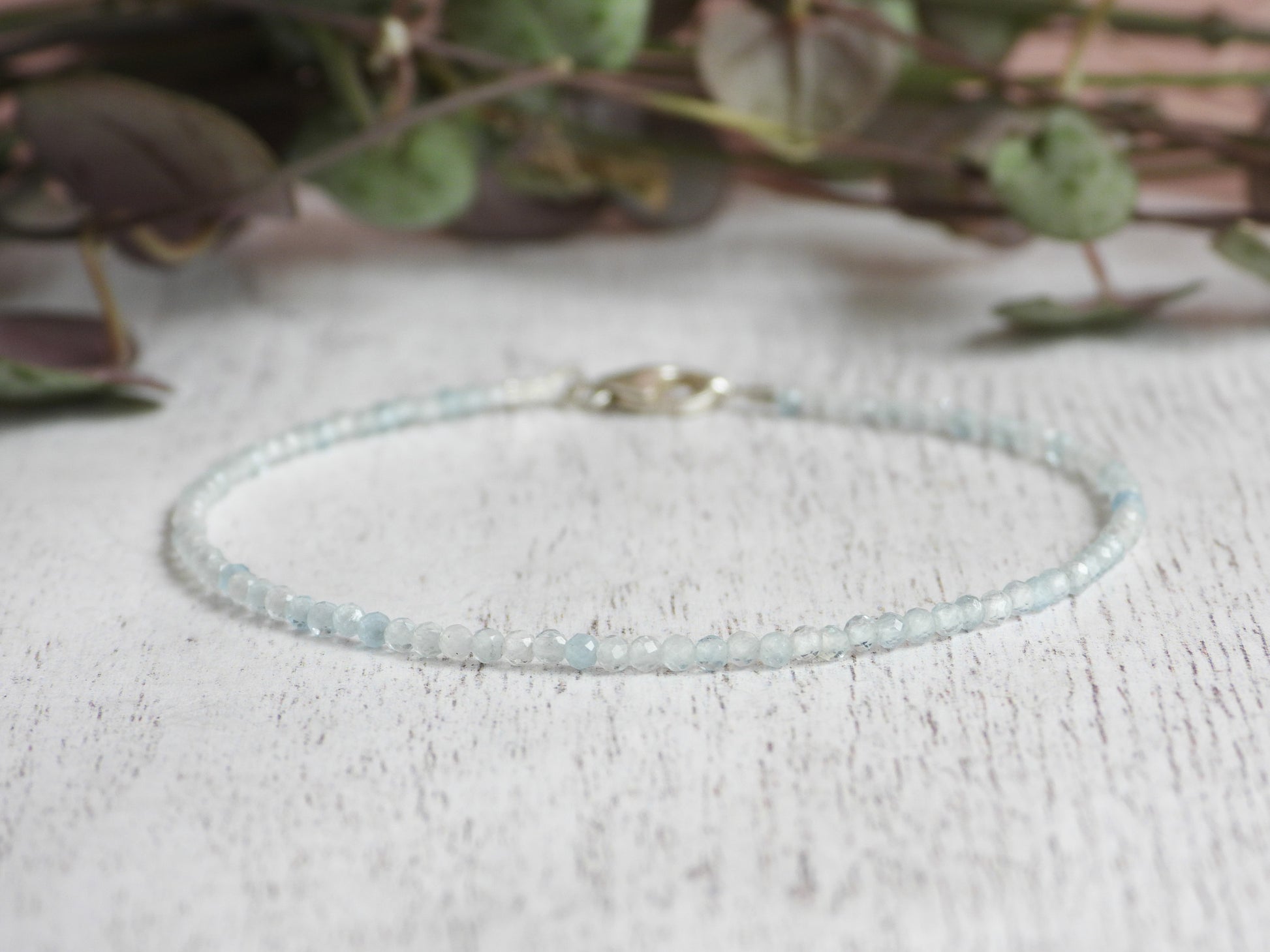 minimalist and delicate march birthstone, aquamarine gemstone bracelet