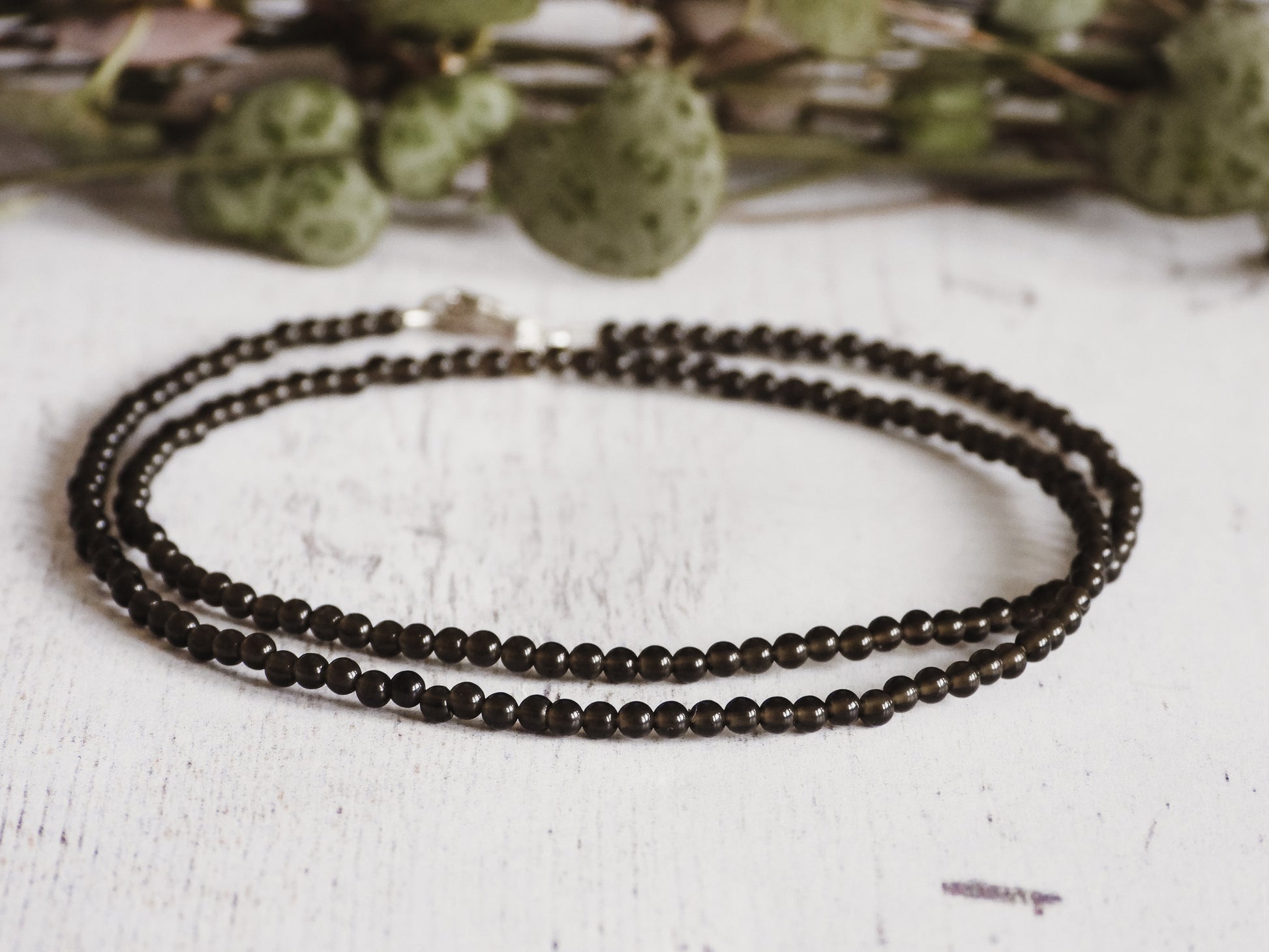 black obsidian gemstone beaded choker necklace