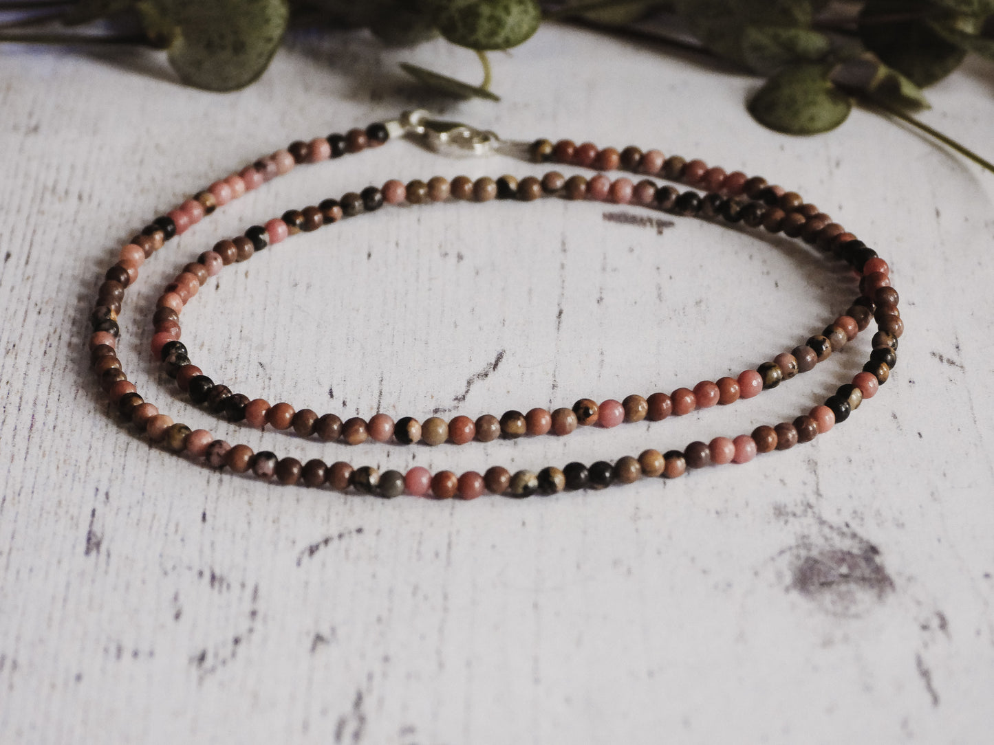 Dainty Rhodonite "Compassion" Gemstone Necklace | Round Beads