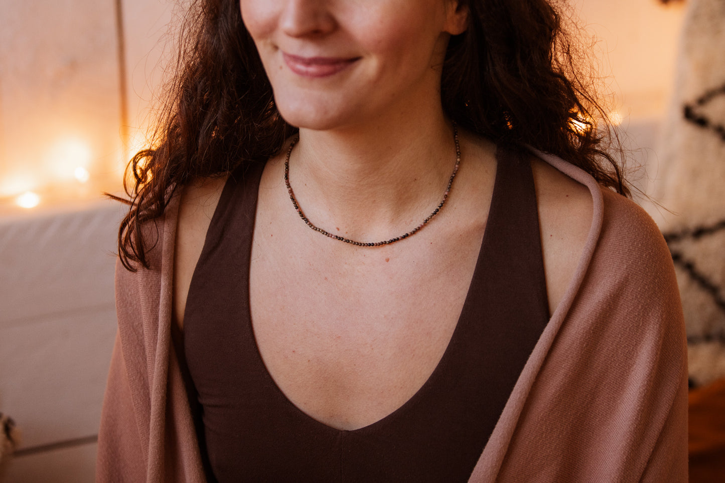 Dainty Rhodonite "Compassion" Gemstone Necklace | Round Beads