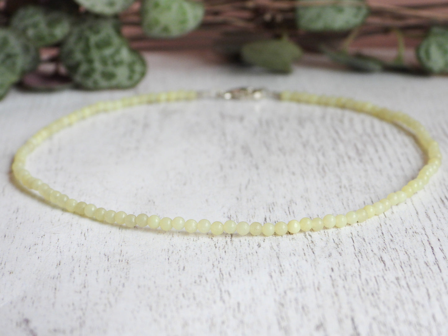 Dainty Chalcedony "Speaker's Stone" Gemstone Anklet | Round Beads