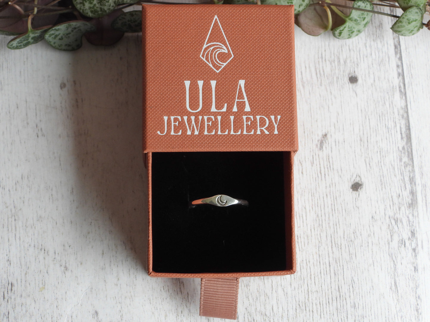 Dainty Crescent Moon Stacking Ring | Recycled Sterling Silver