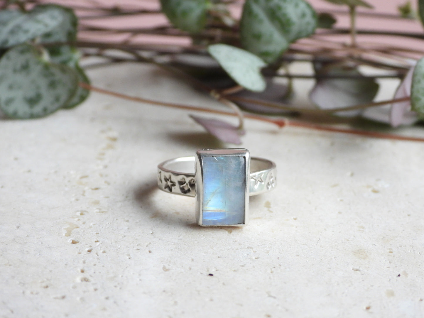 Celestial Rainbow Moonstone "Steren" Ring | Size O 1/2 | Recycled Silver 925