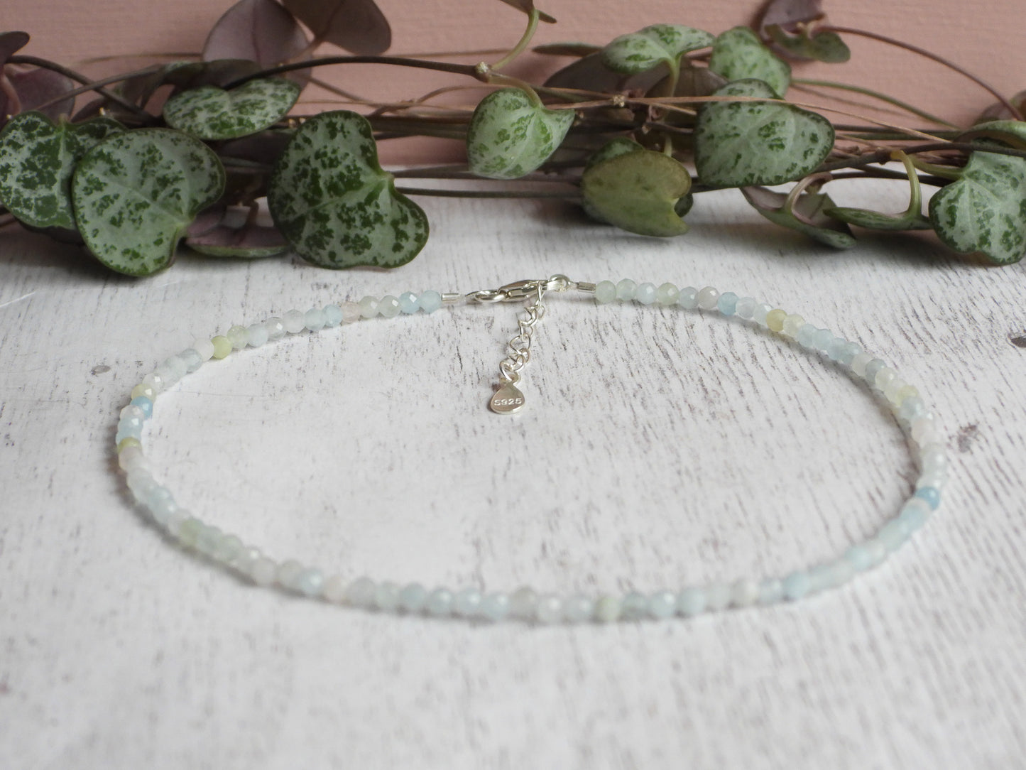 Dainty Morganite "Devine Love" Gemstone Anklet | Faceted Beads