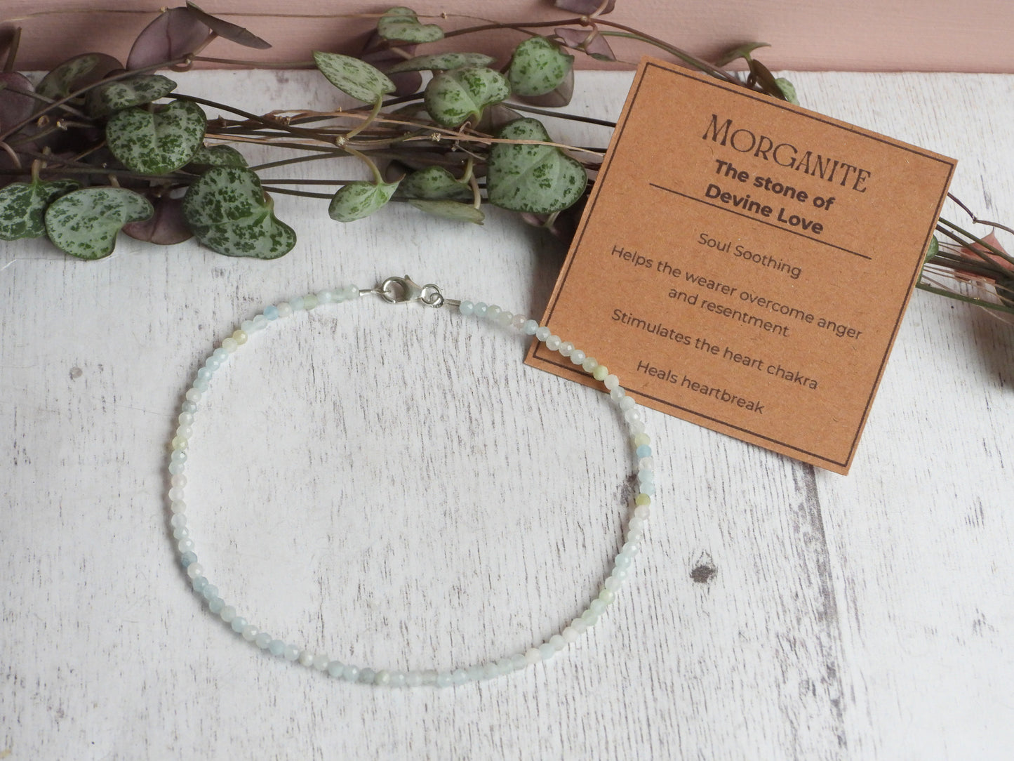 Dainty Morganite "Devine Love" Gemstone Anklet | Faceted Beads