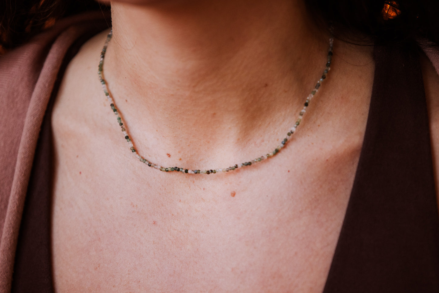 Dainty Moss Agate "Gardeners Stone" Gemstone Necklace | Faceted Beads