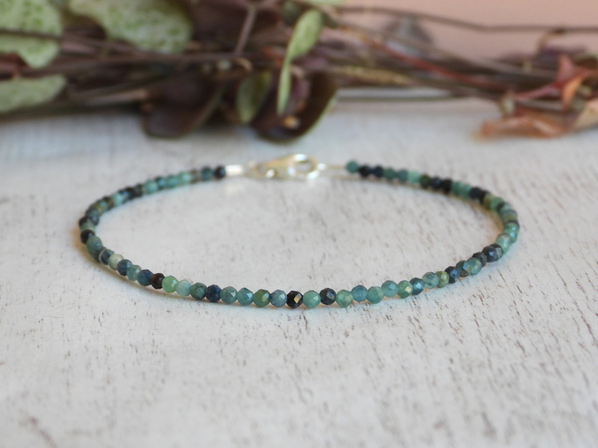 Dainty Blue Tourmaline Gemstone Bracelet | Sterling Silver | Handmade