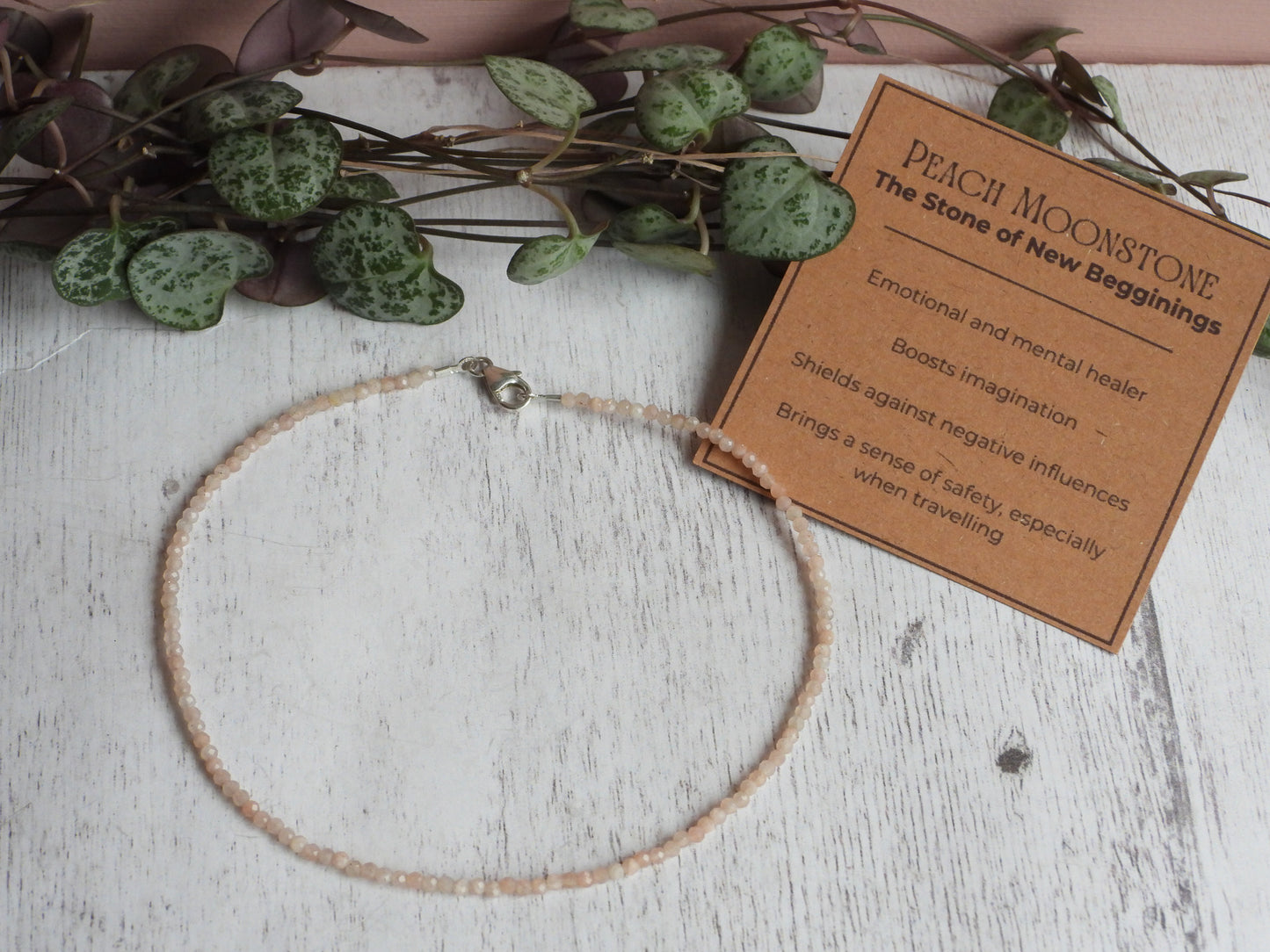 Dainty Peach Moonstone "New Beginnings" Gemstone Anklet | Faceted Beads