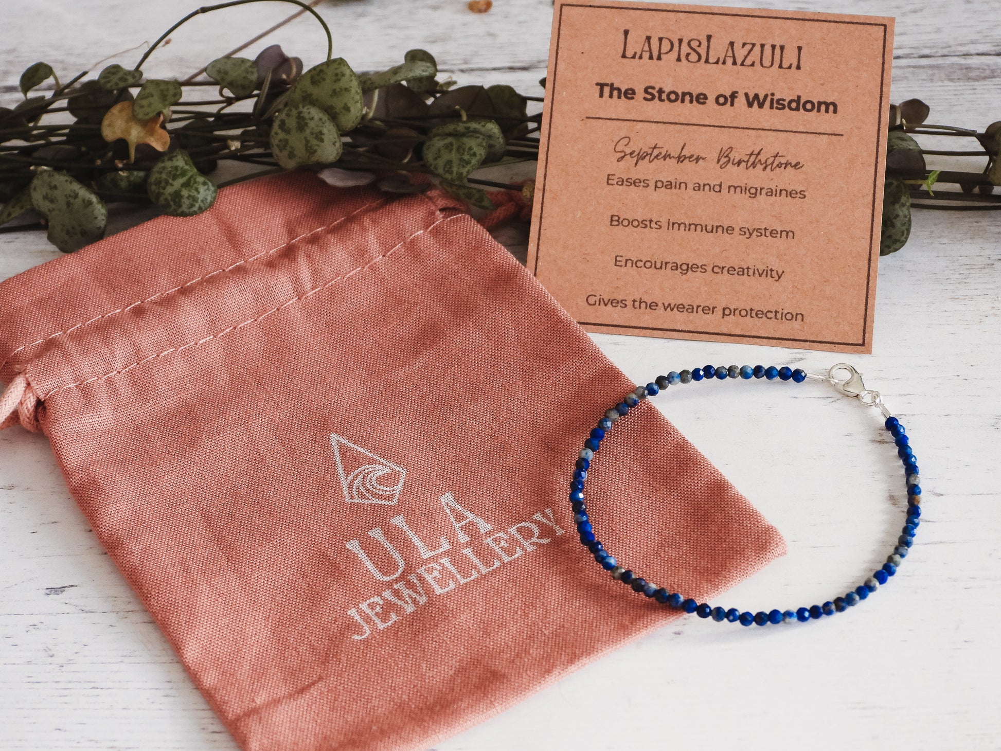 birthstone custom beaded bracelet with lapis lazuli