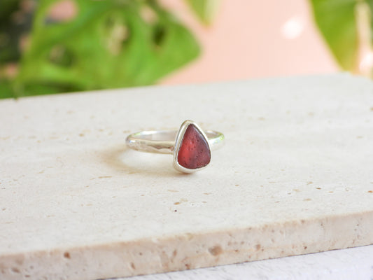 Rare Pink Seaglass Ring | Recycled silver 925 | Size O