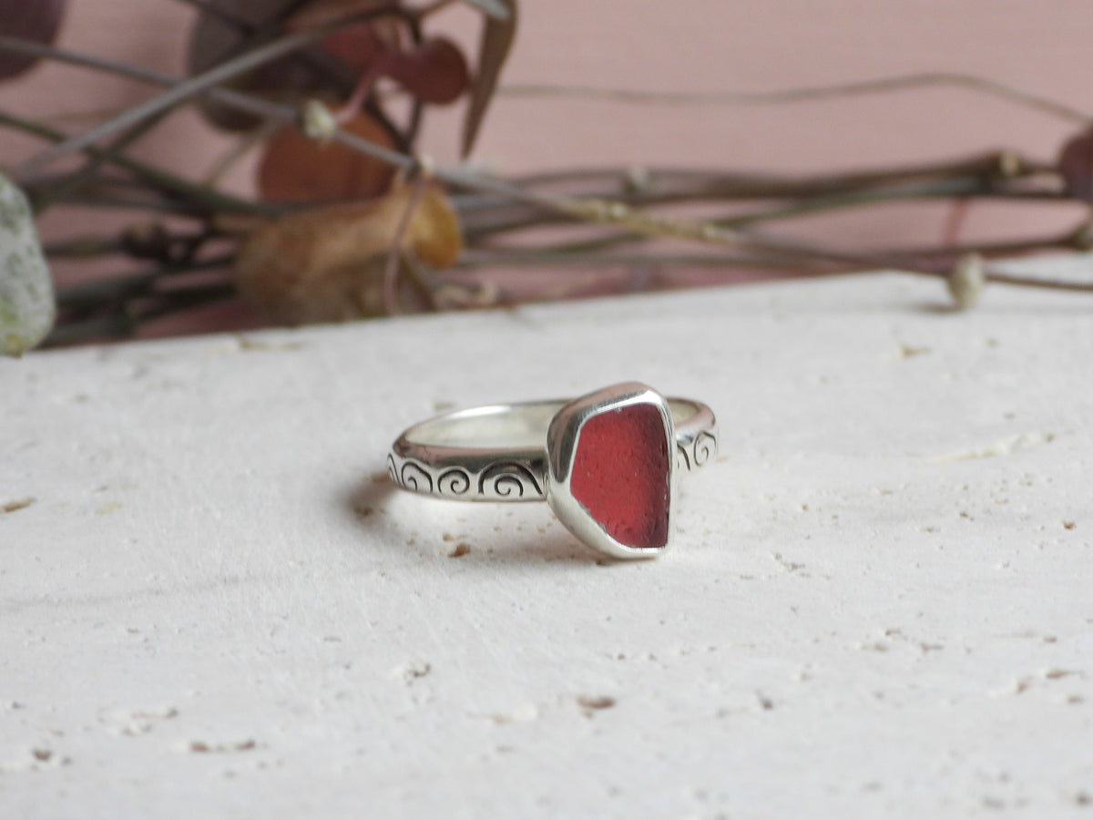 rare pink seaglass stacking ring, silver 925