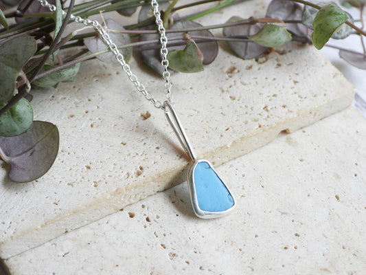 Dainty Cornish Milk Sea Glass Necklace | Handmade Sterling Silver 925 | Porthtowan Beach