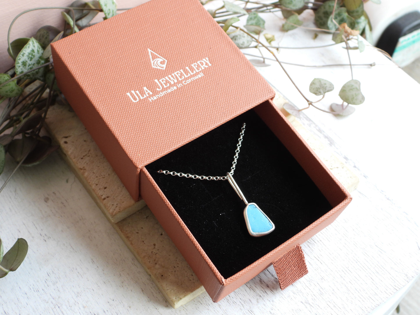 Dainty Cornish Milk Sea Glass Necklace | Handmade Sterling Silver 925 | Porthtowan Beach