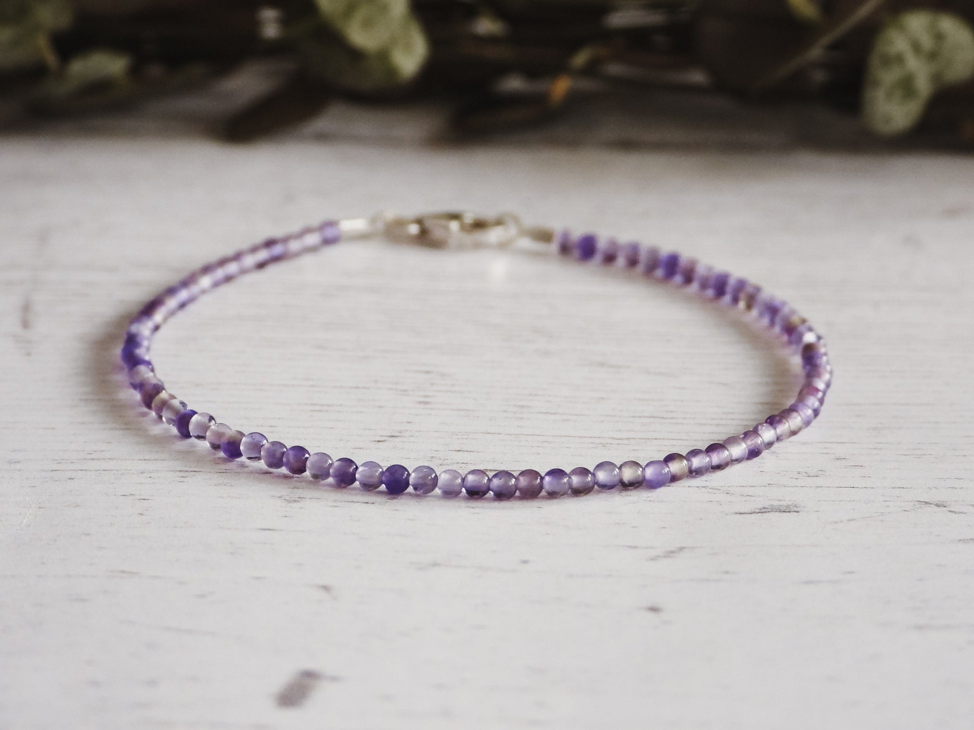 purple amethyst beaded bracelet with 2mm round beads