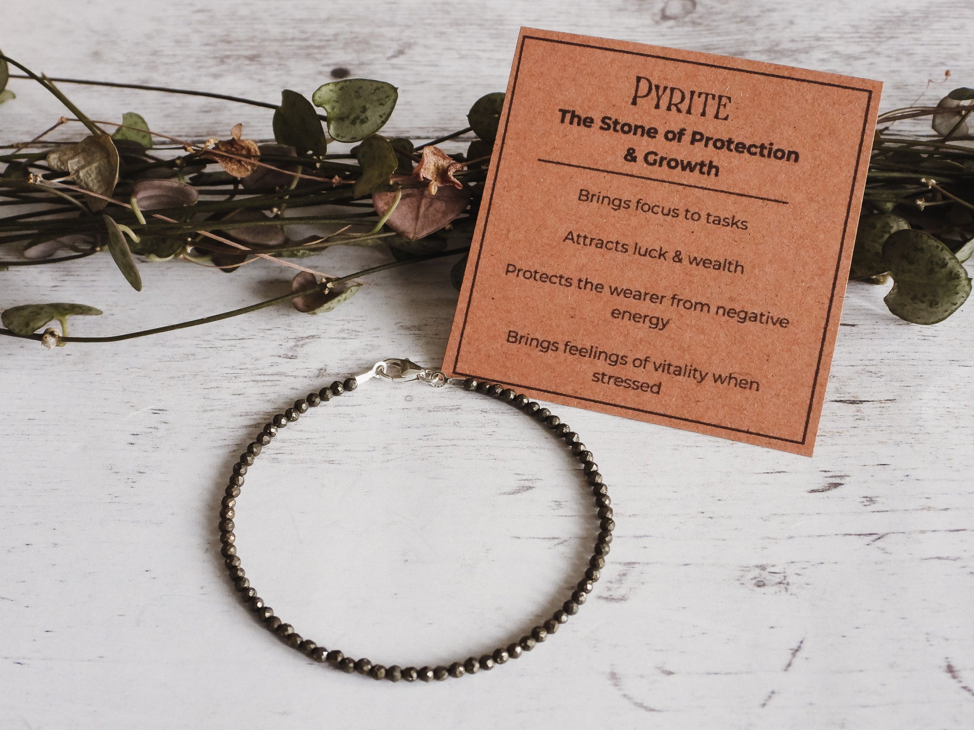 pryrite crystal healing bracelet with sterling silver clasp