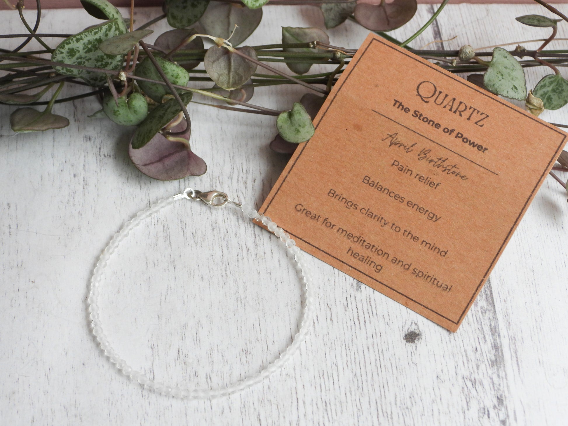 quartz April birthstone crystal healing gemstone bracelet