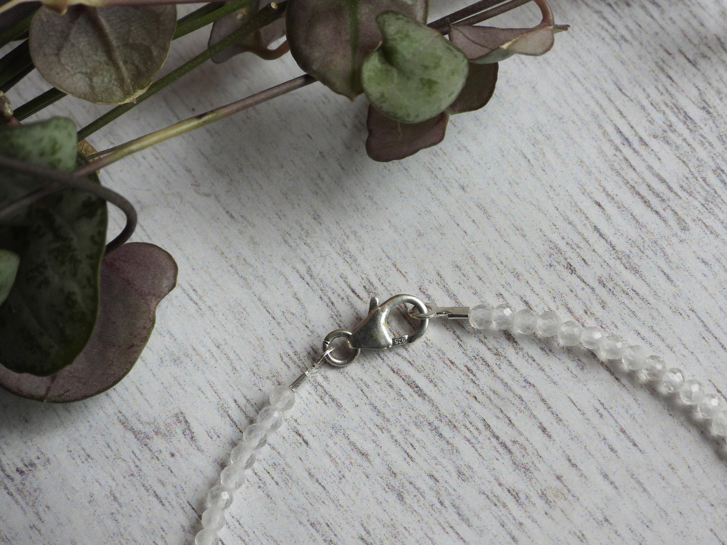 dainty quartz gemstone beaded bracelet with sterling silver clasp